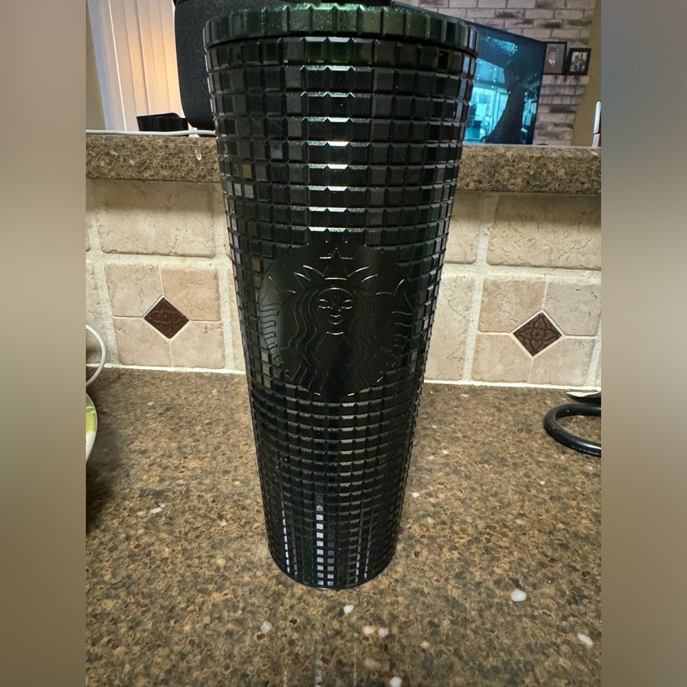 Starbucks Olive Dark Green Holiday Christmas Disco Grid Venti Tumbler‎ cup✨